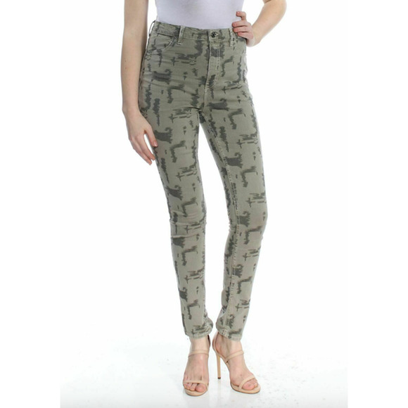 2/$30 FREE PEOPLE Skinny Jeans Size 30 Green Denim Stretch Unique Print High Rse - Picture 1 of 7